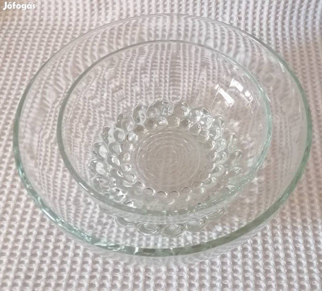 Régi Különleges Szép Öntvény Üveg Tál Szett 17 22 cm