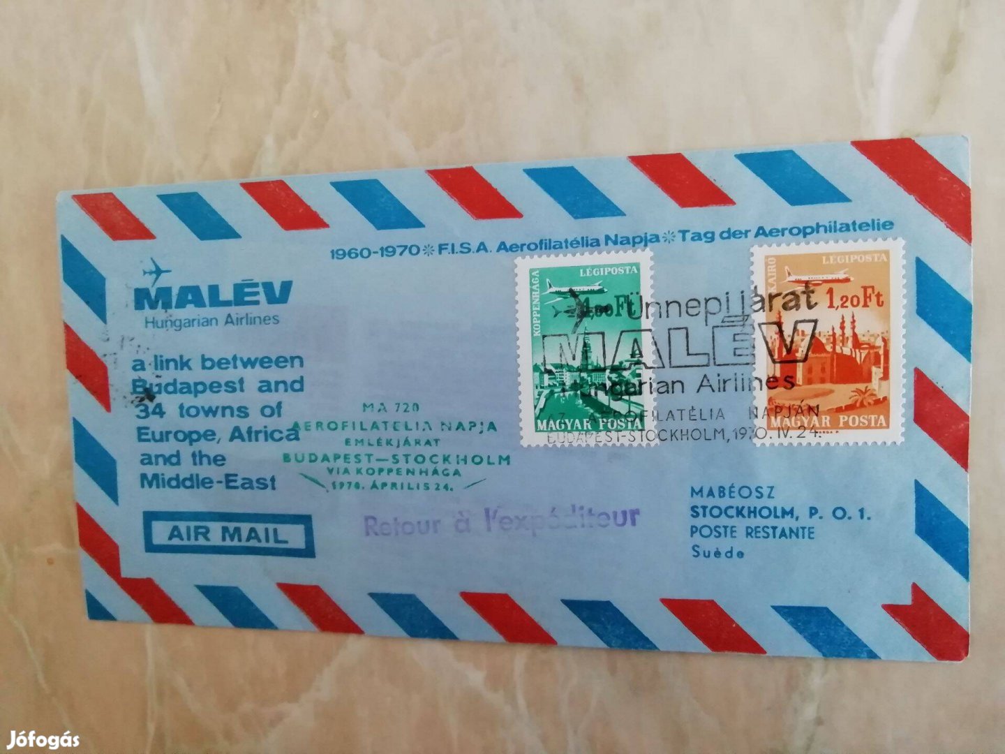 Régi Légiposta FDC 1970-es ritka fellül bélyegzéssel