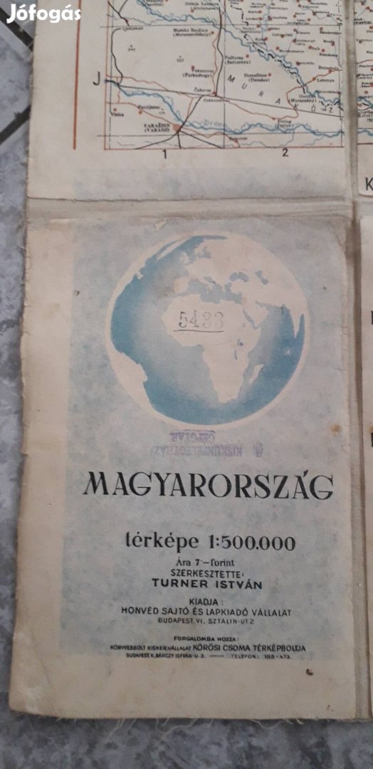 Régi Magyarország vászon-papír térképe 1950-ből.