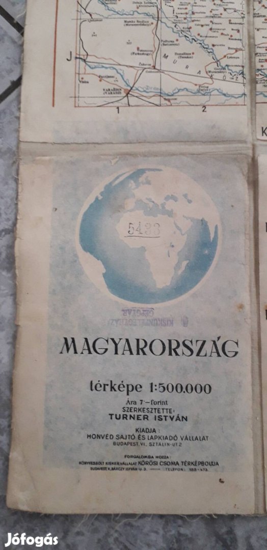 Régi Magyarország vászon-papír térképe 1950-ből. 