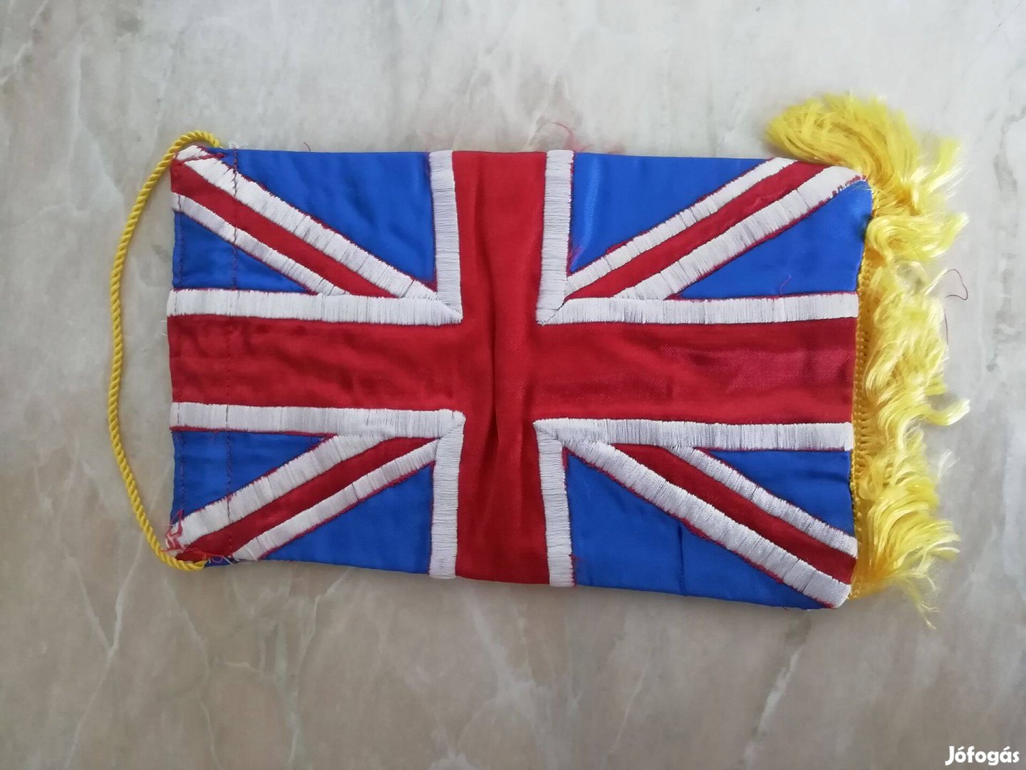 Régi Nagy Brittania selyem kézel varrot asztali zászló