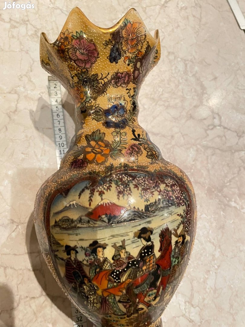 Régi Nagyméretű Gazdagon Aranyozott Kínai Porcelán Váza 36