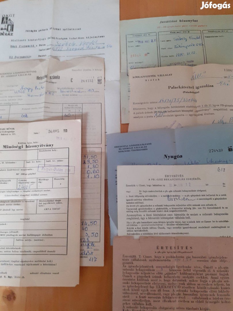 Régi PB gázpalack bekötéssel kapcsolatos iratok 50-es