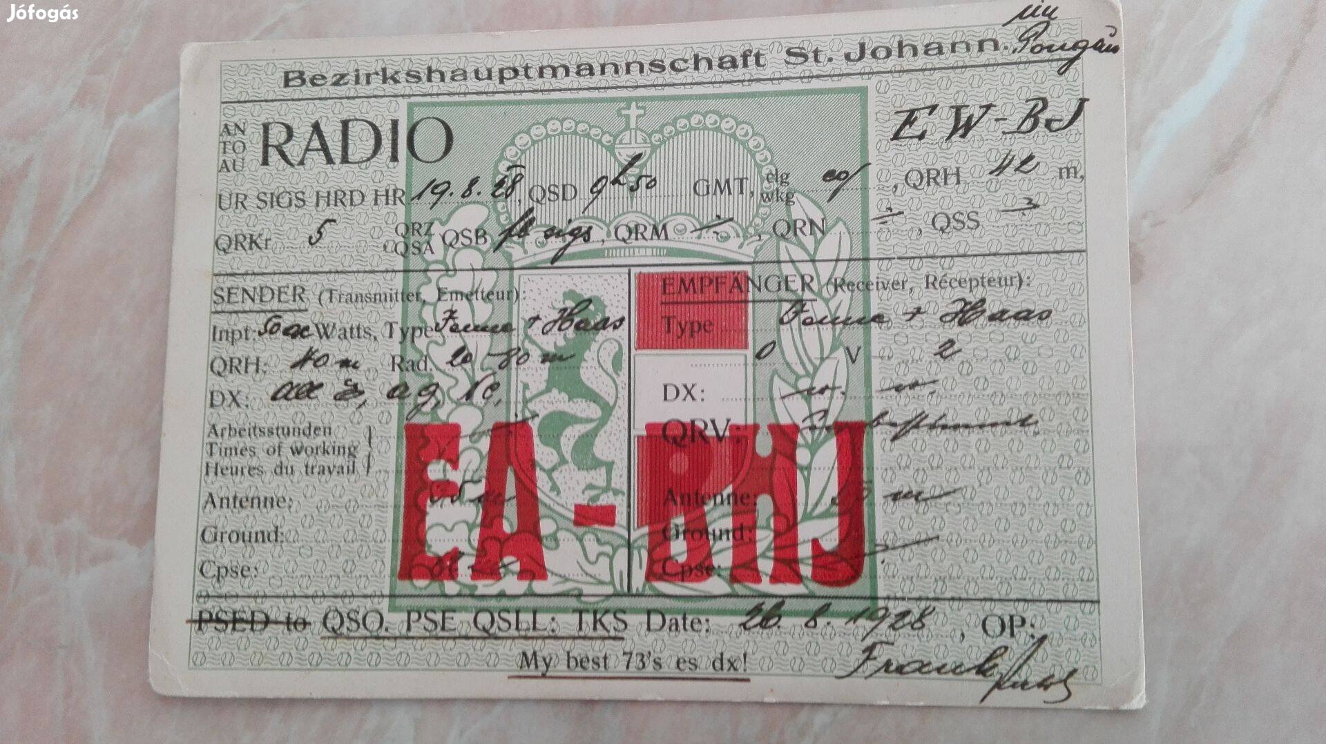 Régi Rádió Telegram lap Budapestre Ritka db Német 1928-as