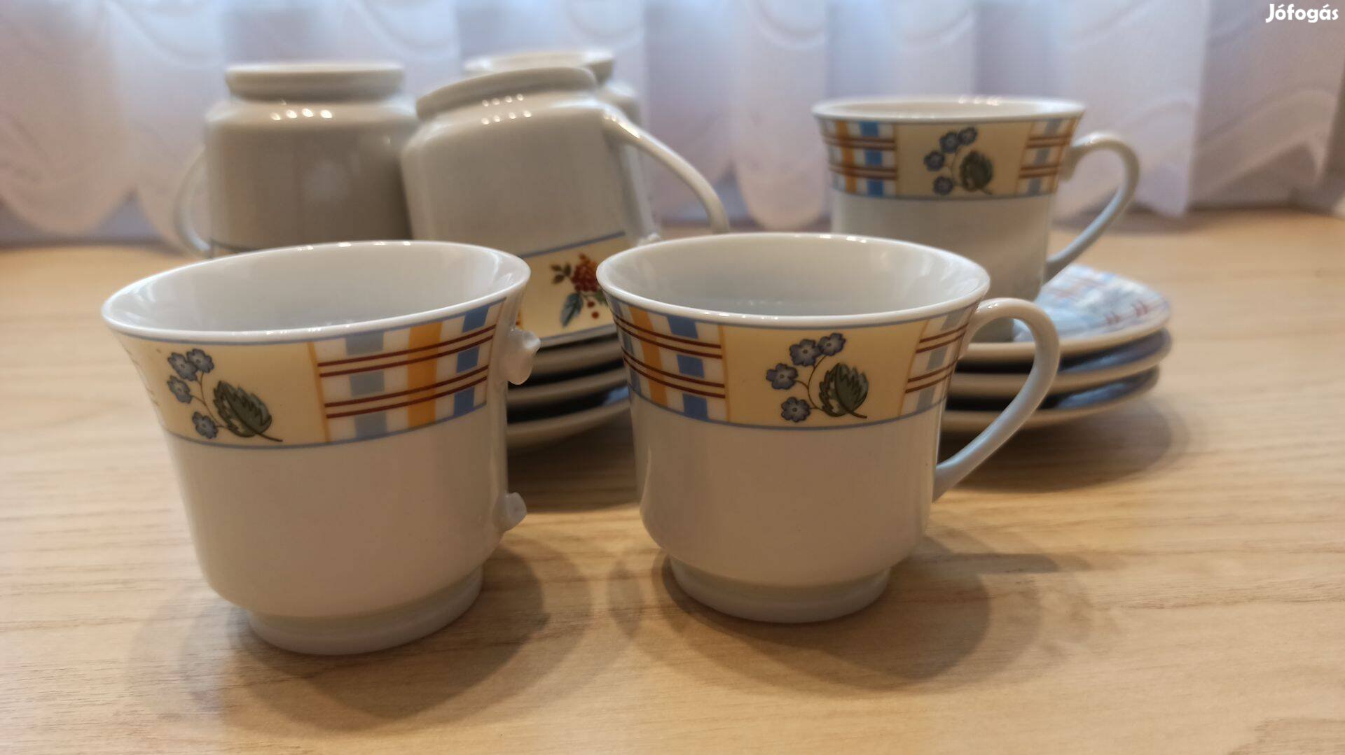 Régi Retro Domex 6-os porcelán kávéskészlet 1 hibás csészével