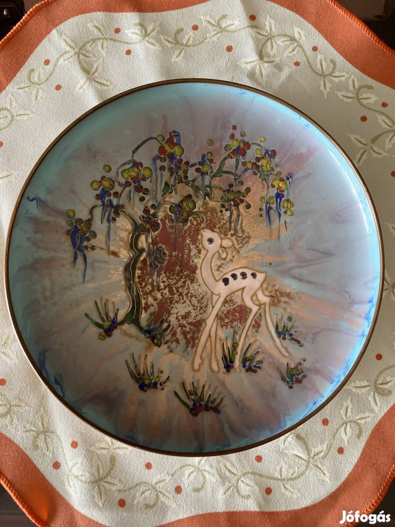 Régi Sagitta holland réz zománc kézi festésű mese tányér