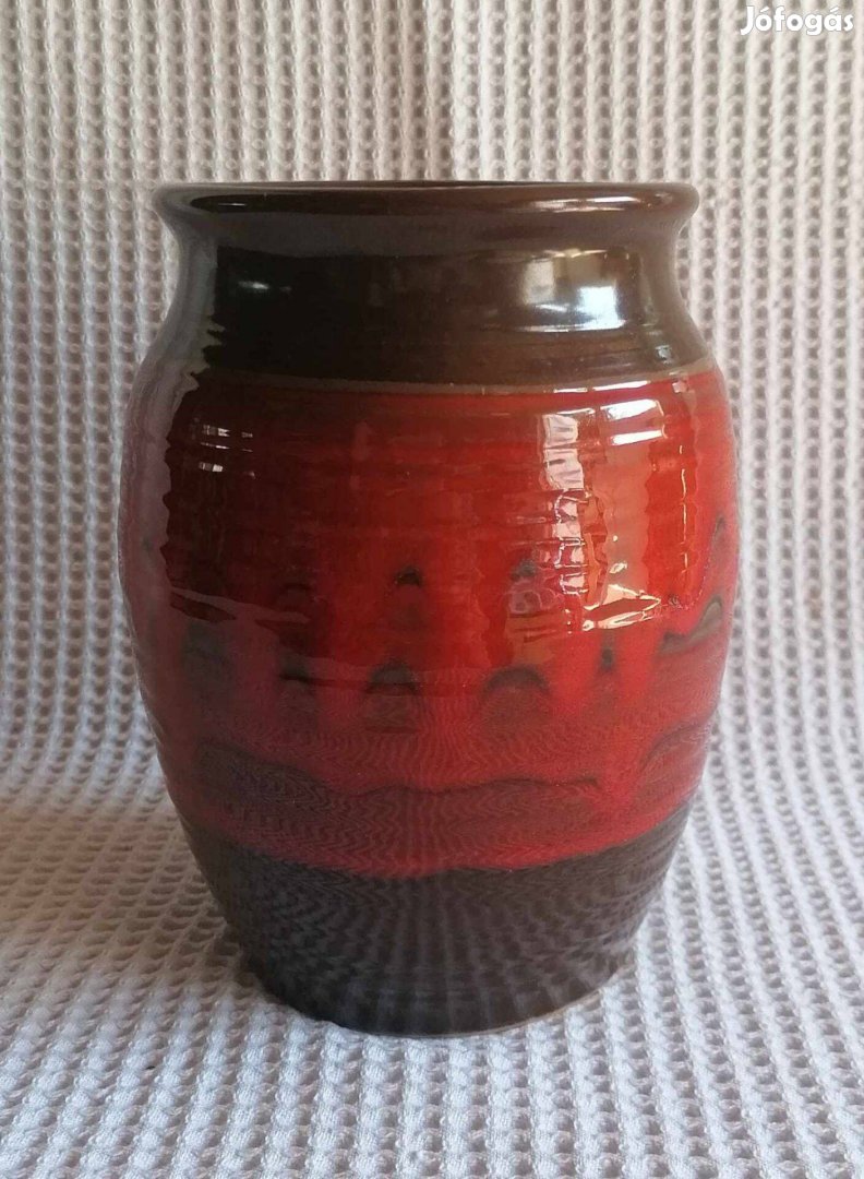 Régi Szép Bordó És Barna Fényes Kerámia Váza 18 cm