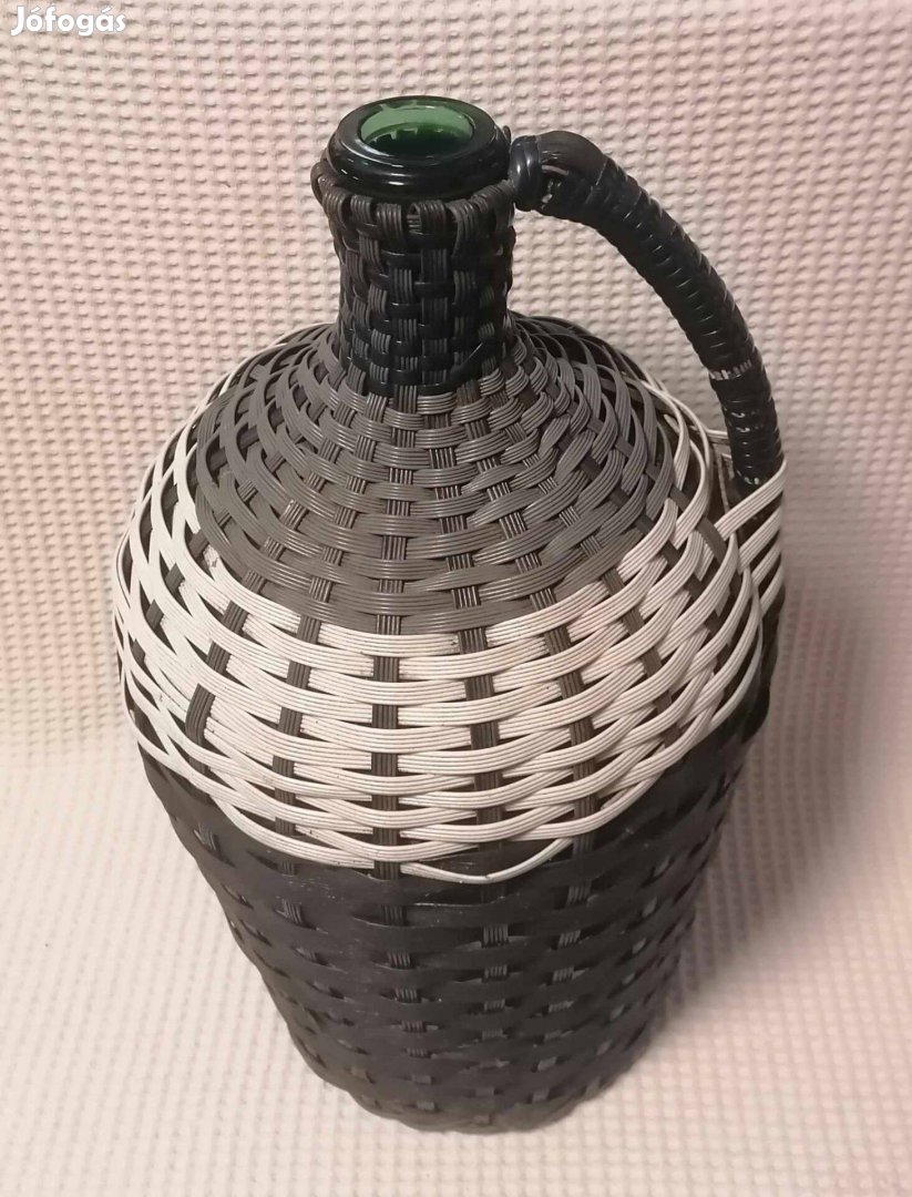 Régi Szép Szürke Fehér Nagy Fonott Demizson Butykos Korsó