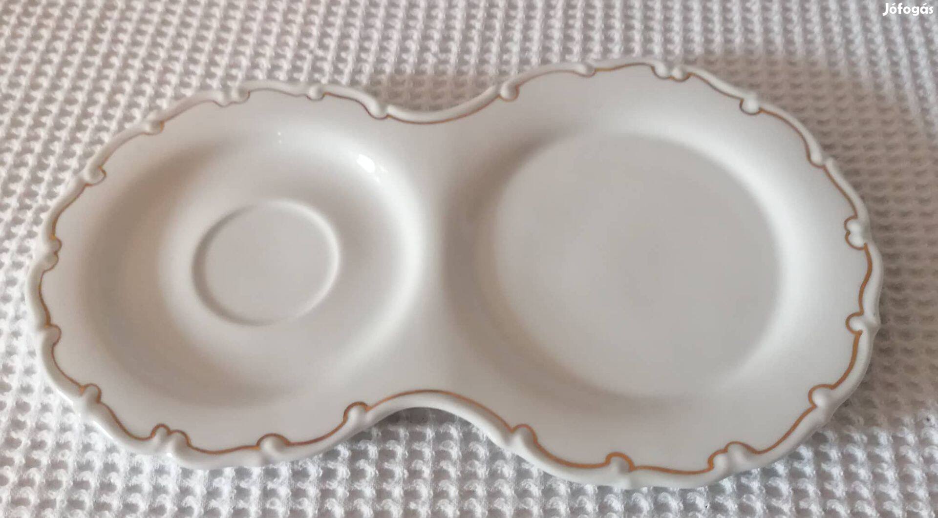 Régi Szép Witeg Kőporc Fehér Porcelán Dupla Kínáló Alátét