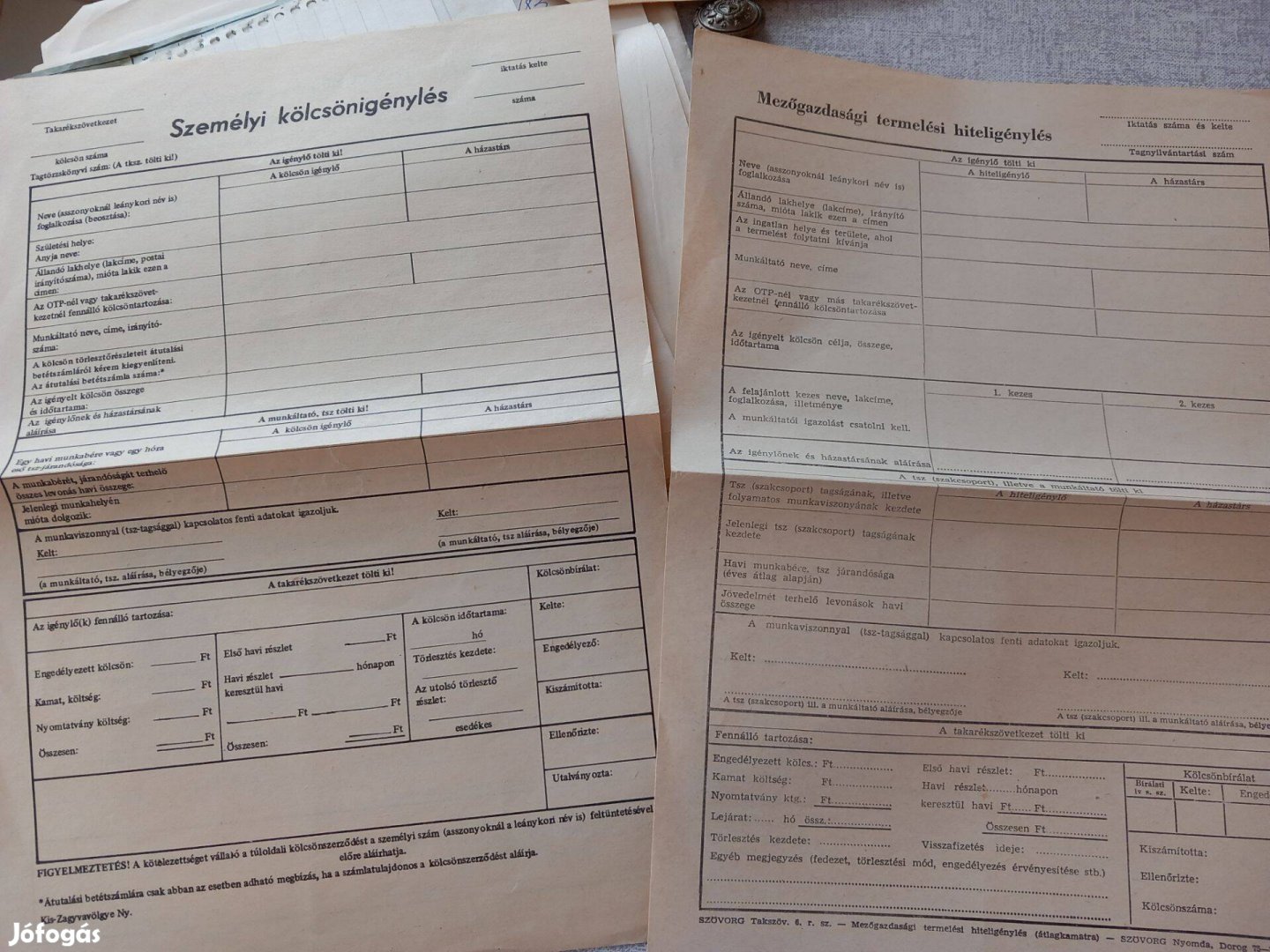 Régi Takarékszövetkezet kölcsönigénylő nyomtatvány 2db
