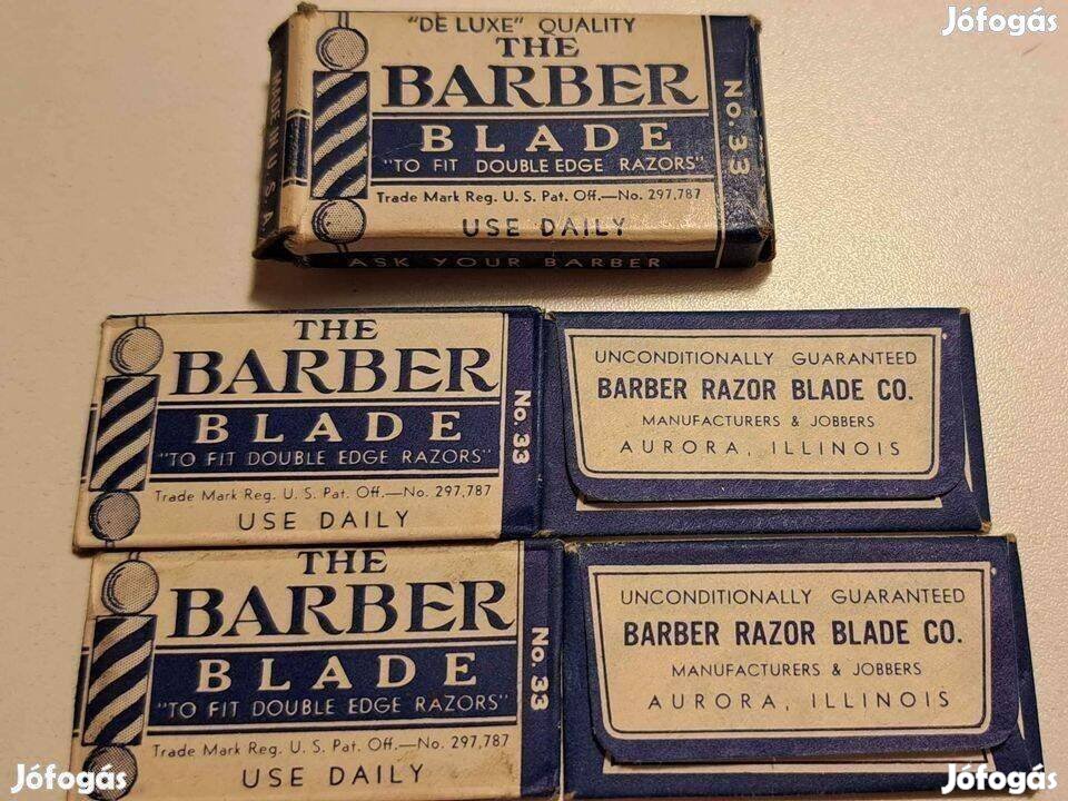 Régi USA borotvapenge Barber RAZOR Blade CO Aurora Illinois