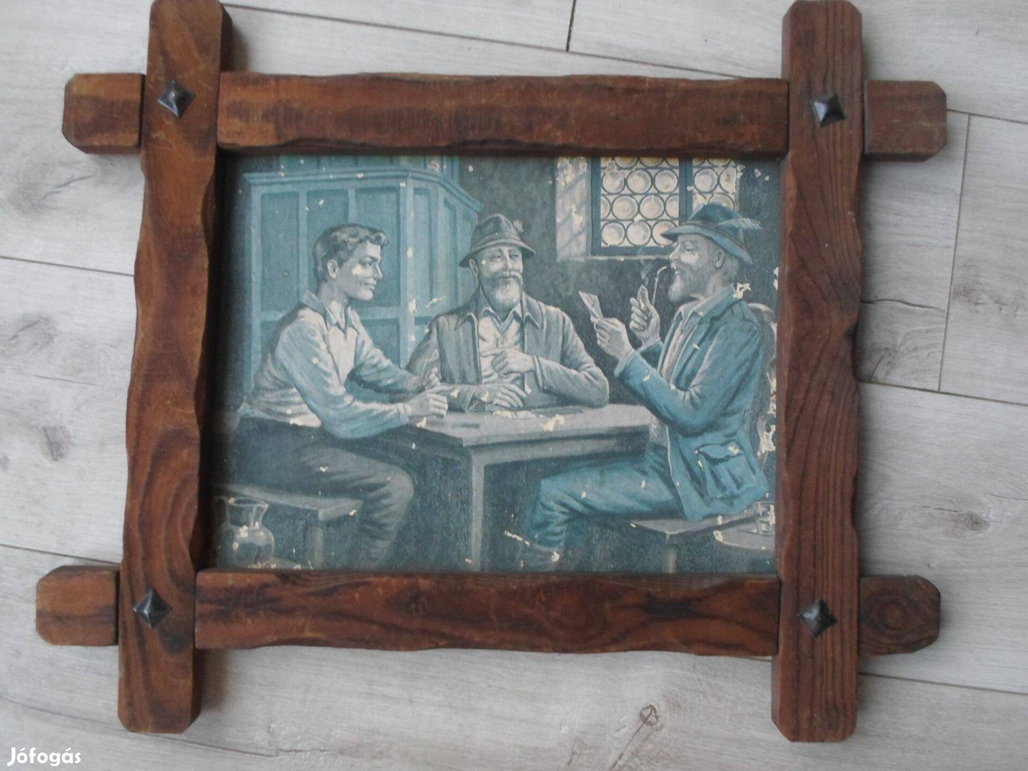 Régi Vadászkép, 58 x 48 cm, szürkéskék, farostlemezen