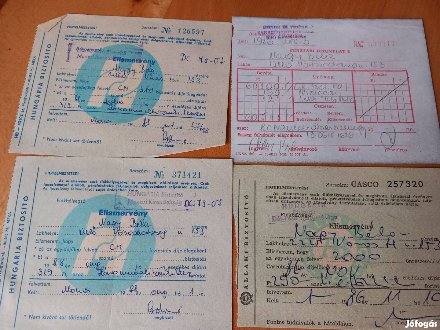 Régi Wartburg 353 autó biztosítási papírok 6 db egybe 80-as