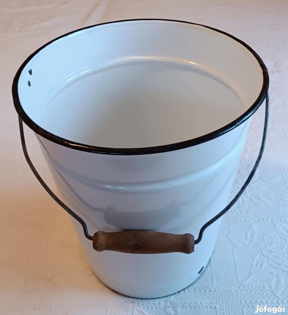 Régi Bonyhádi Zománcos Zománcozott Fehér Vödör Veder
