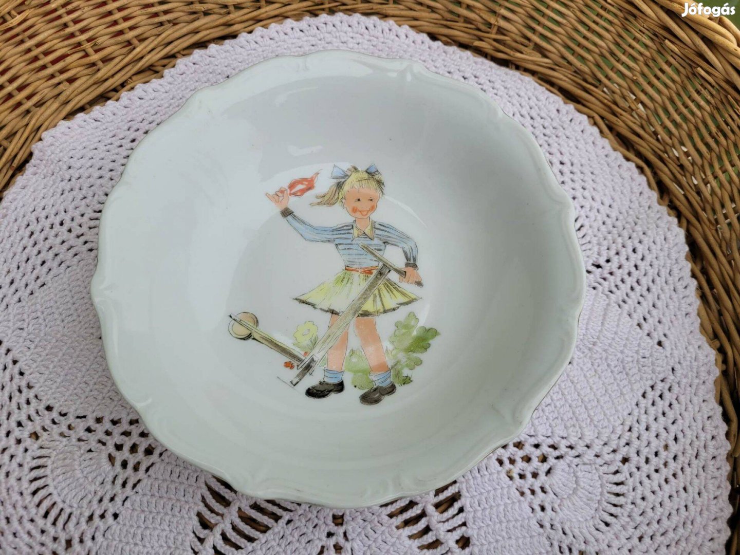 Régi, R. Bavaria mesemintás porcelán gyerek leveses tányér