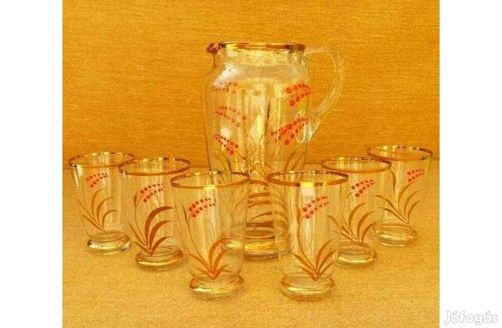 Régi. Üveg kézzel festett boros készlet