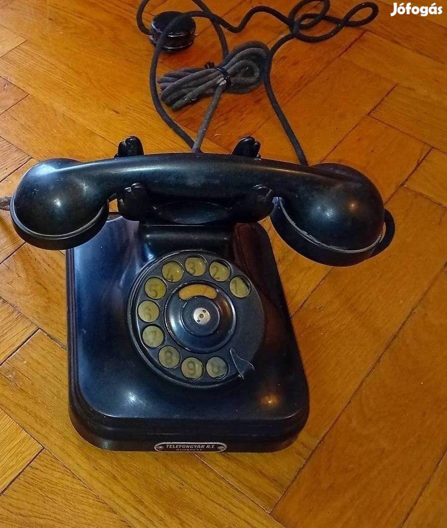 Régi , retro textilkábeles CB 35 vezetékes , tárcsás bakelit telefon