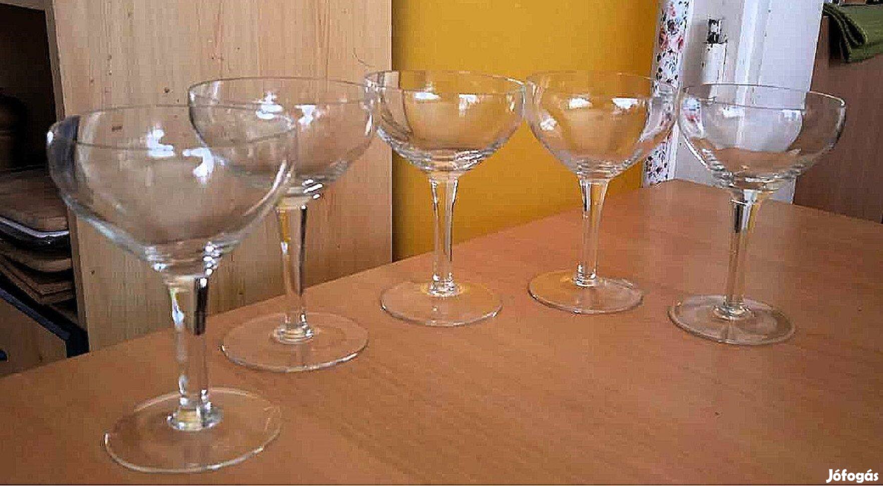 Régi, békebeli lehelet vékony pezsgősmartinis pohár, 5 db