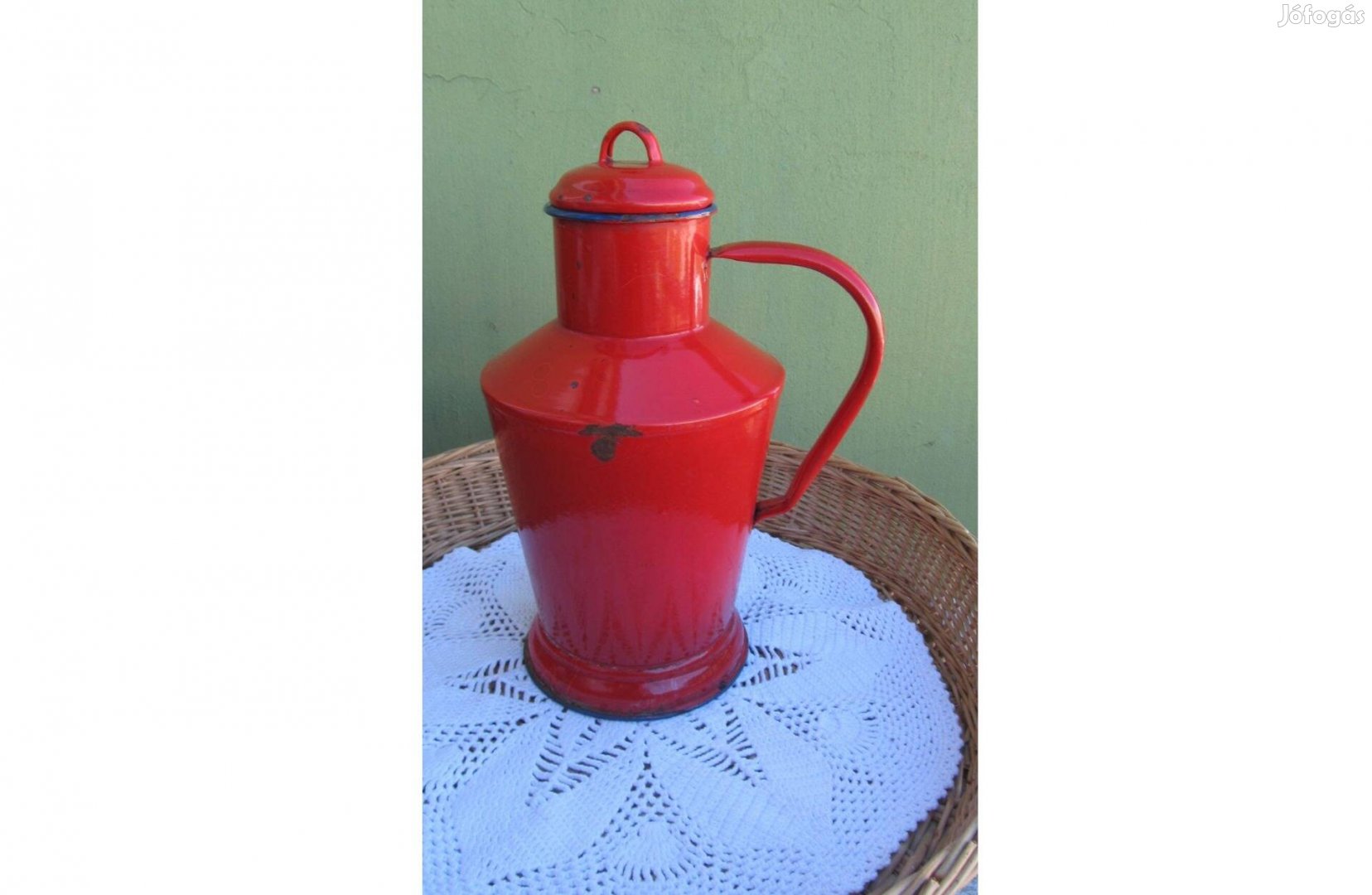 Régi, jelzett, zománcos kis vizeskanna