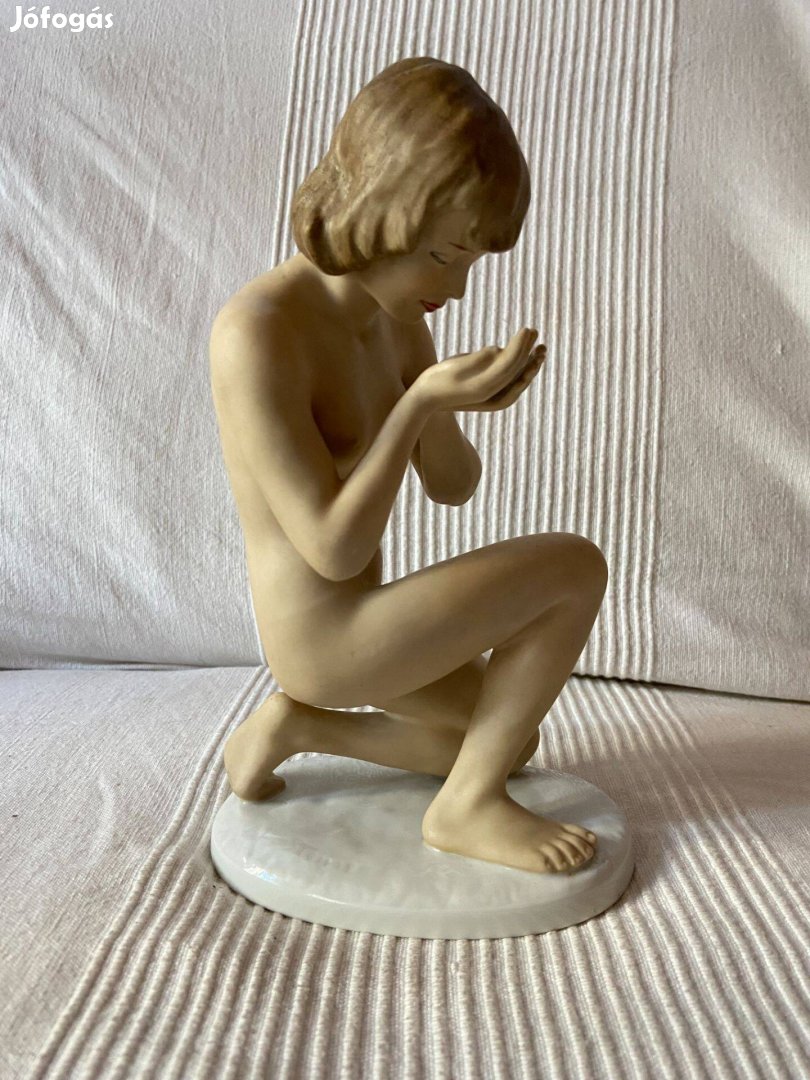 Régi, ritka Schaubach Kunst egész alakos női akt porcelán szobor