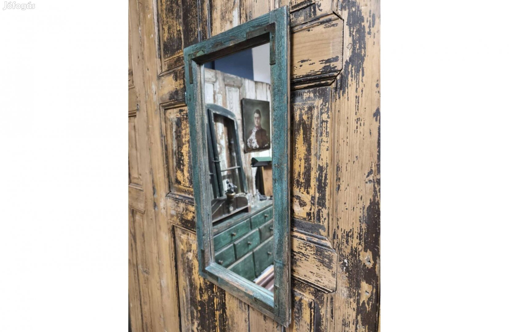 Régi ablakból készített tükör, rusztikus tükör, 100 éves