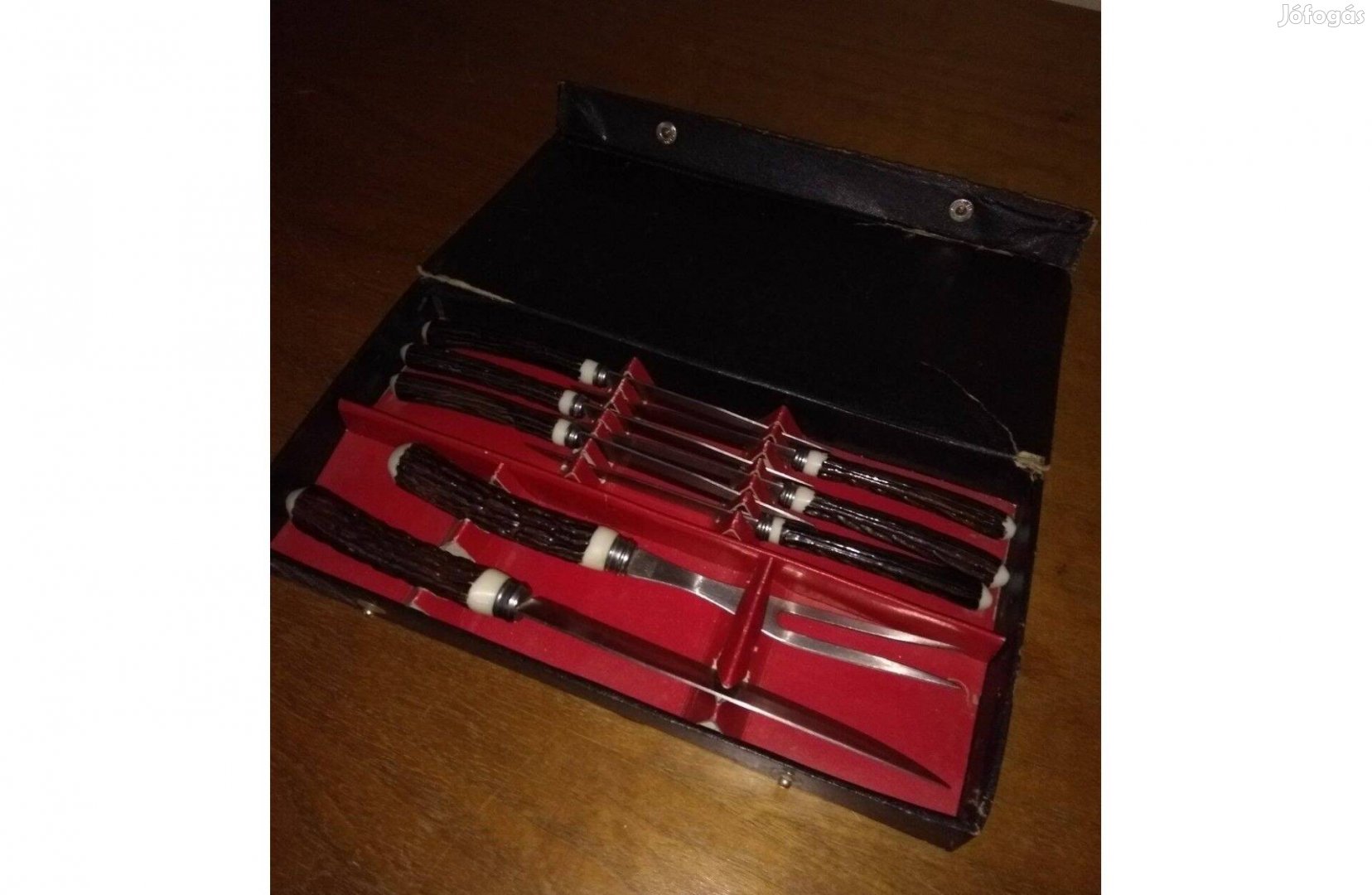 Régi agancsnyelű vadász vagy grill késkészlet eladó