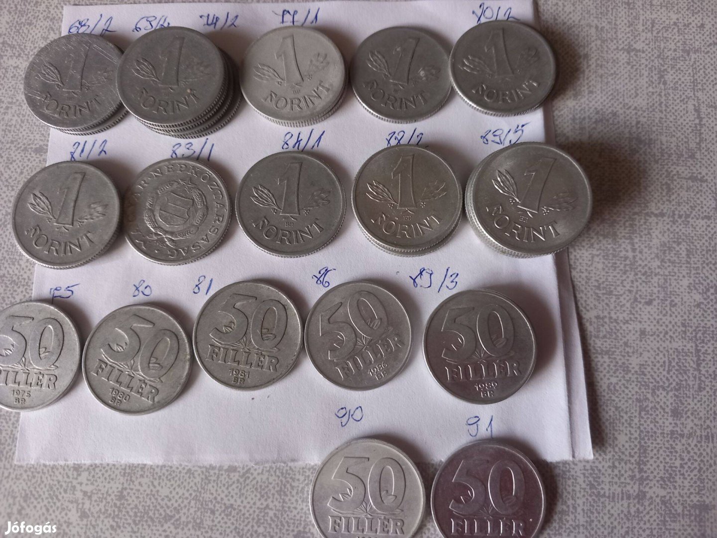 Régi alumínium 50 fillér ill. 1 forint 10dbcsomag