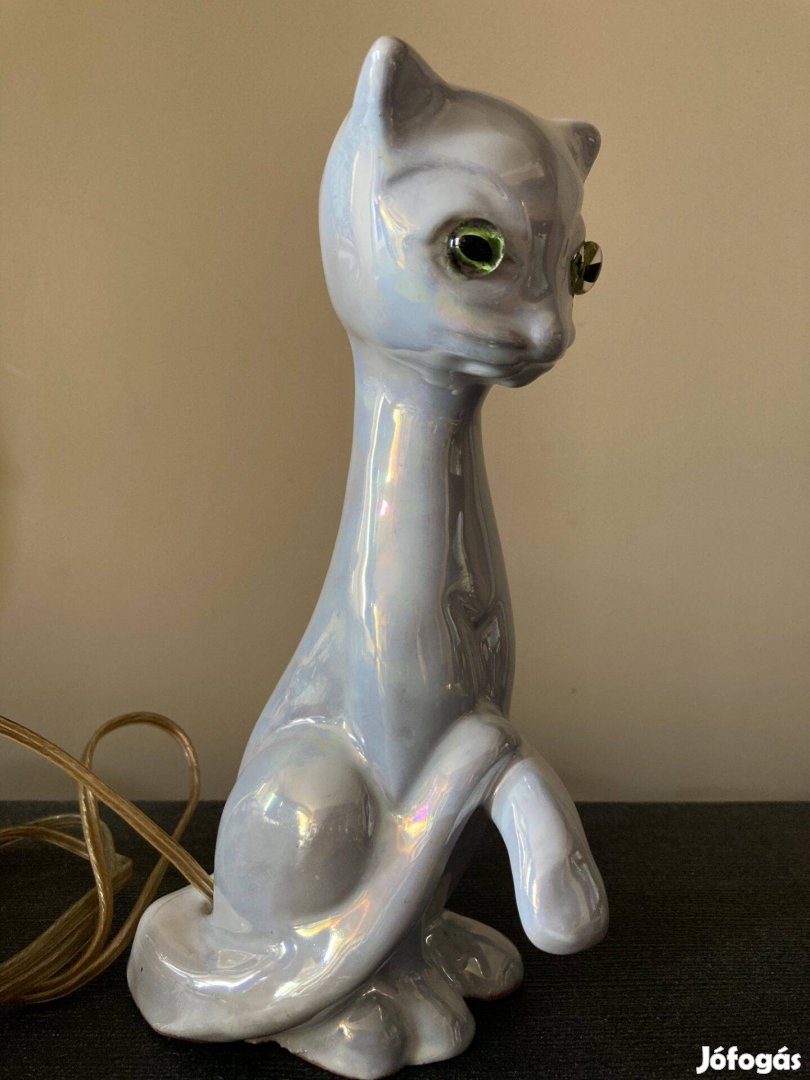 Régi art deco GDR német kerámia cica macska lámpa 1950s