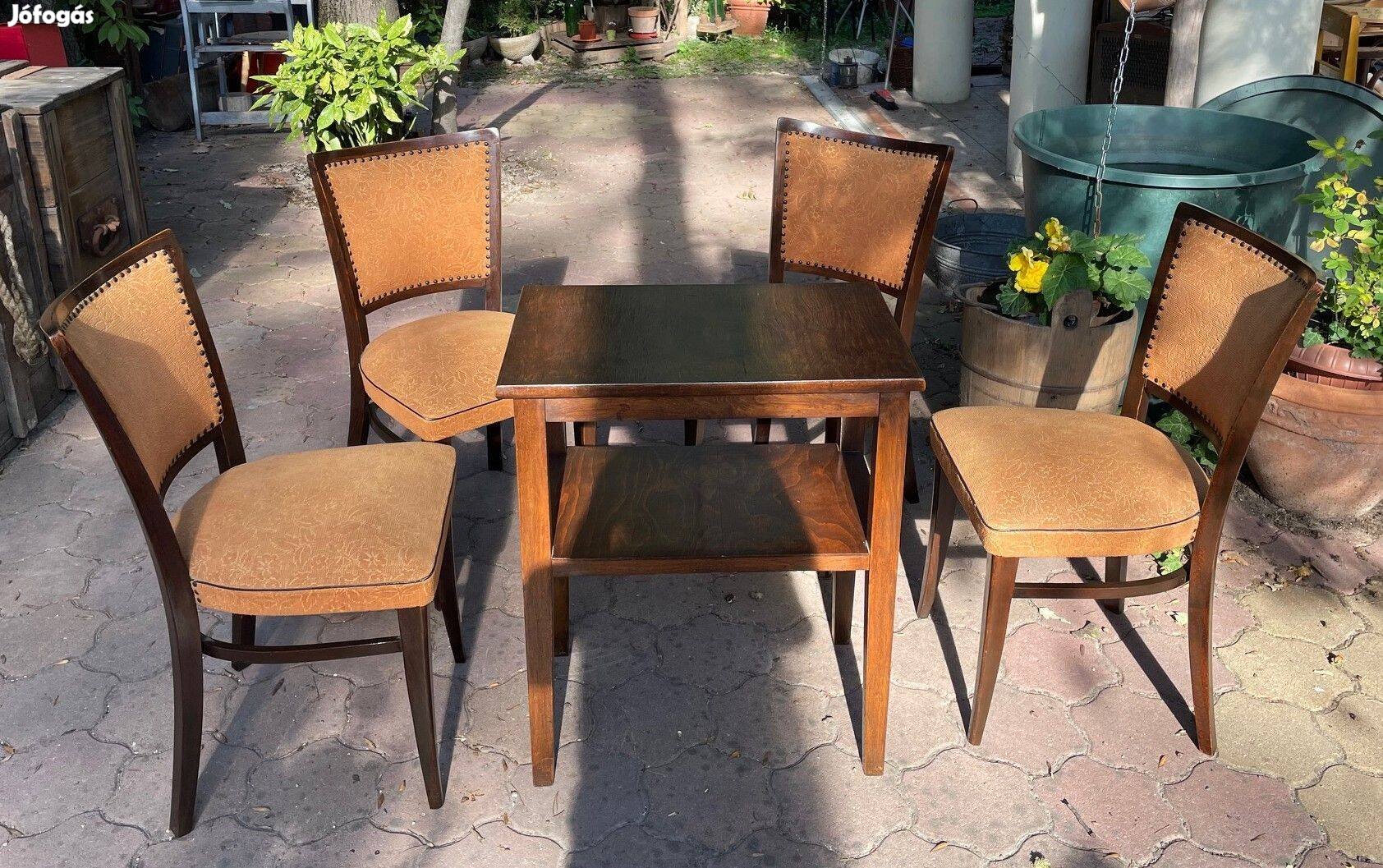 Régi art deco dohányszínű székek és asztal, antik szobabútor garnitúra
