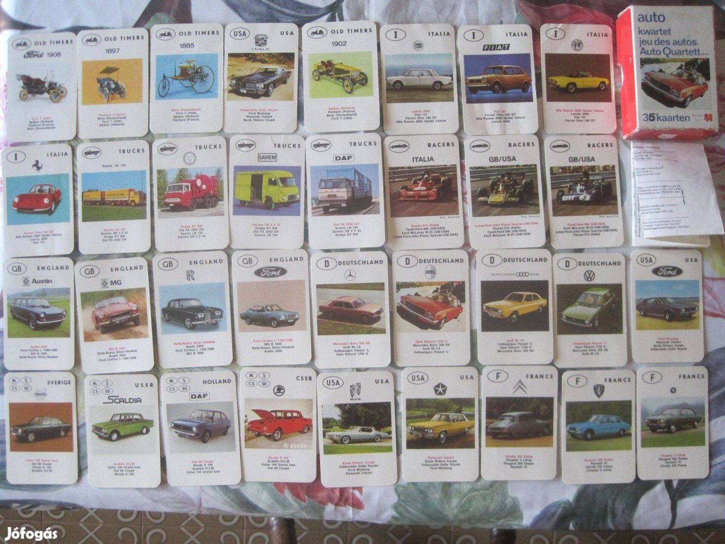 Régi autó kwartet kártya