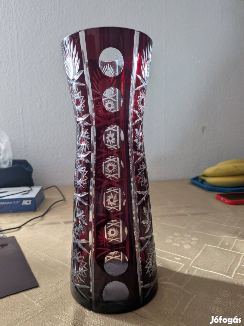 Régi bordó kristály váza 29cm