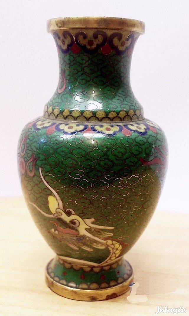 Régi cloisonné sárkányos váza, tökéletes állapotú dísztárgy. Kínai kül