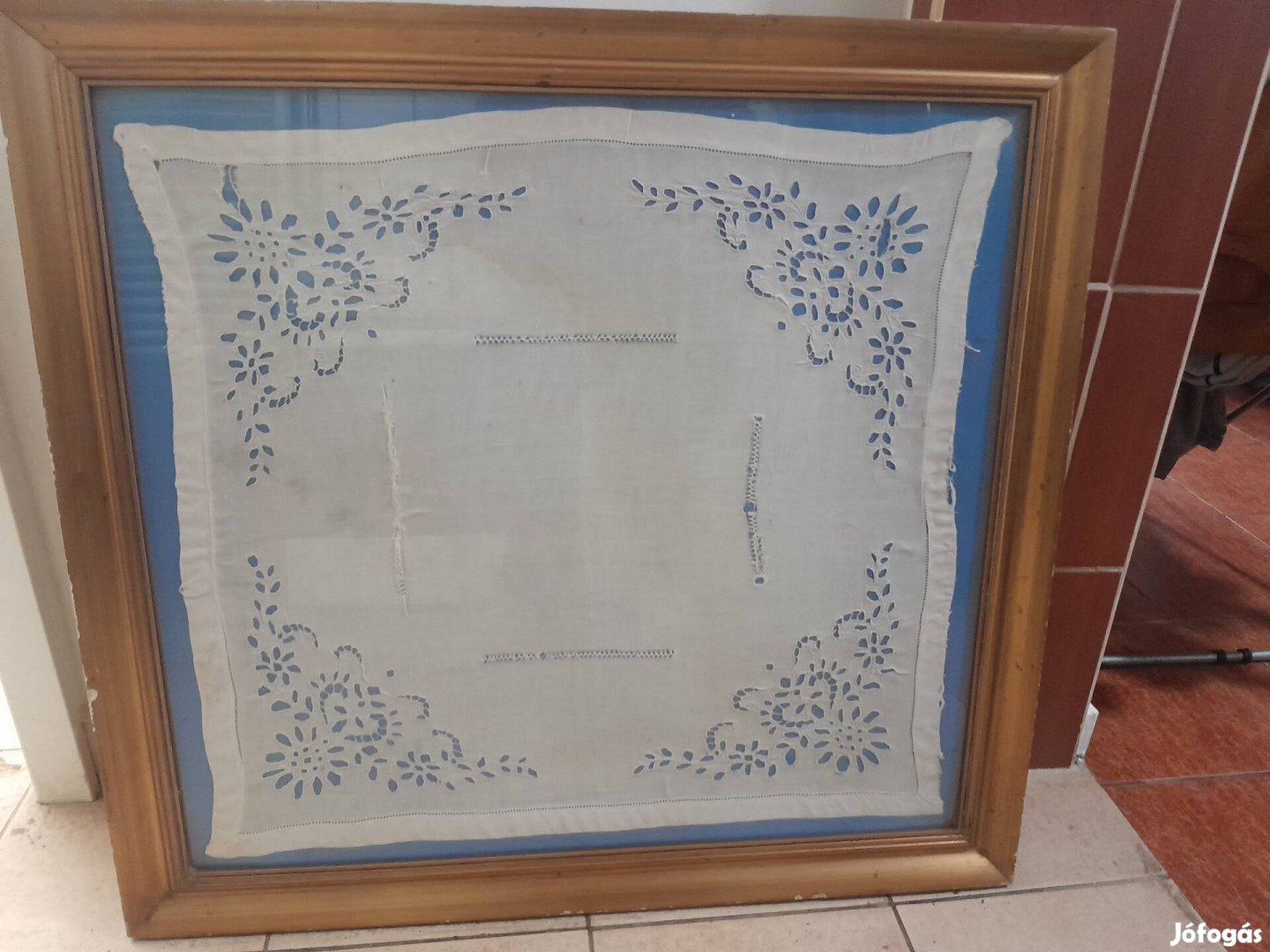 Régi csipke terítő 8086 cm képkeretben
