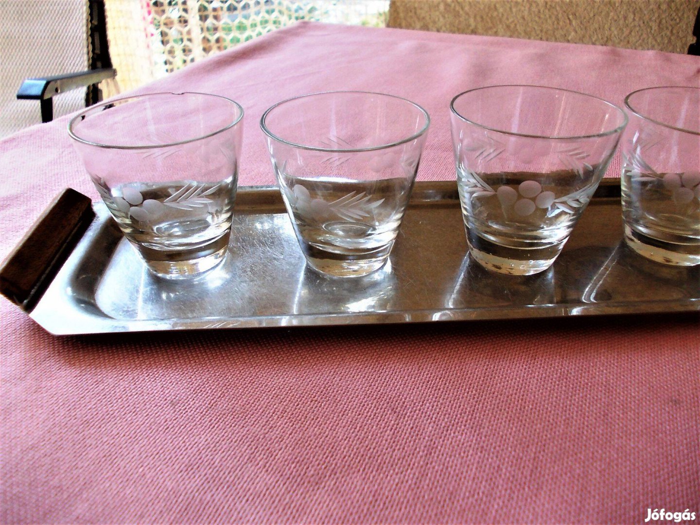 Régi csiszolt, metszett, 6 szem. stampedlislikőröskészlet