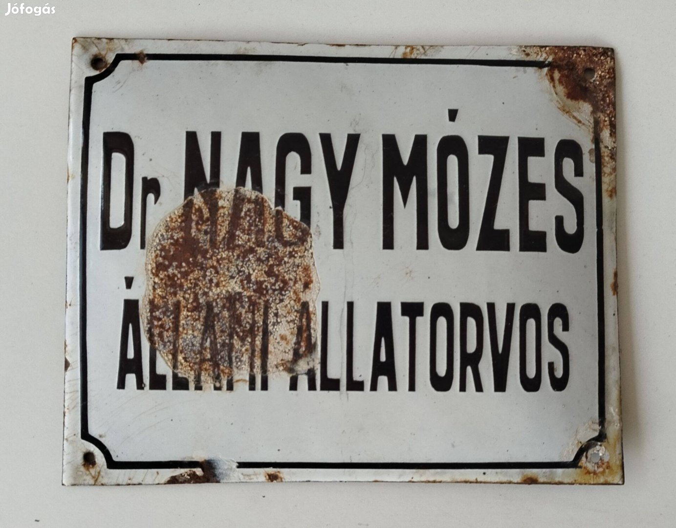 Régi domború zománctábla. Állami Állatorvos