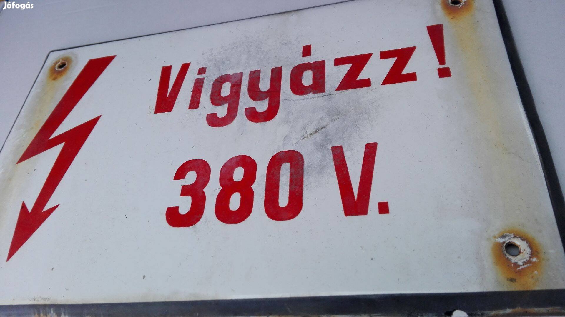 Régi eredeti retro Zománc tábla szép db Vigyázz 380 volt !