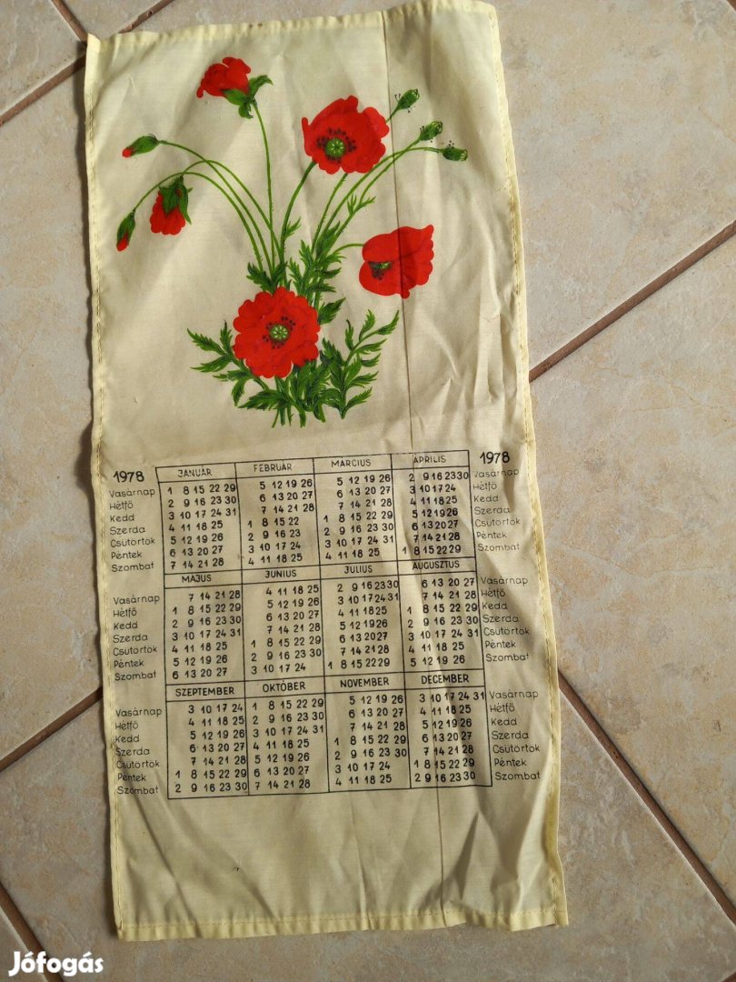 Régi és új állapotú vászon fali naptár 1978