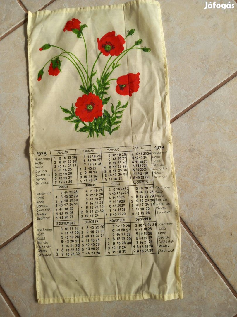 Régi fali naptár 1978 as lenvászonból