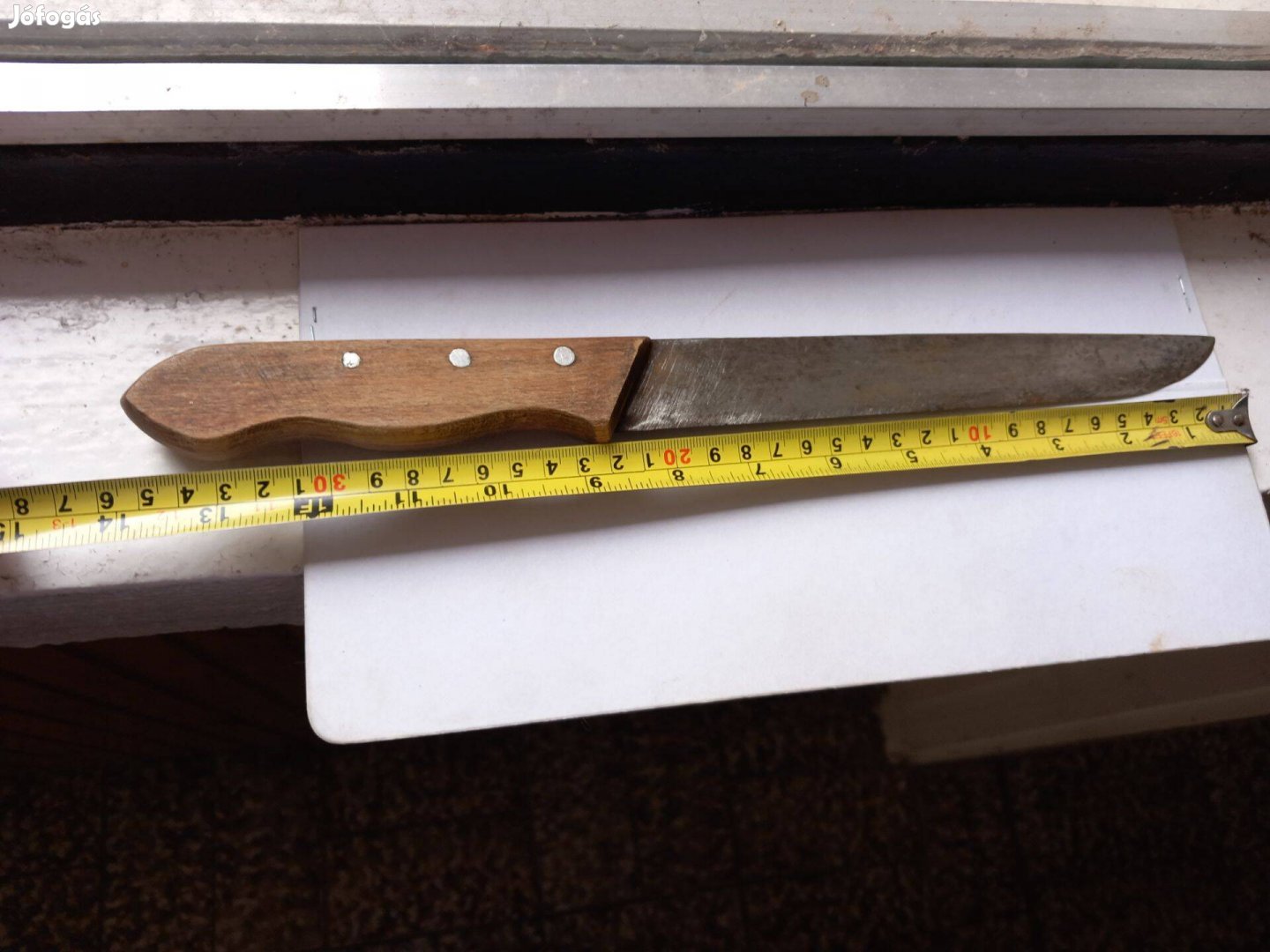 Régi fanyelű konyhai nagy kés 35cm