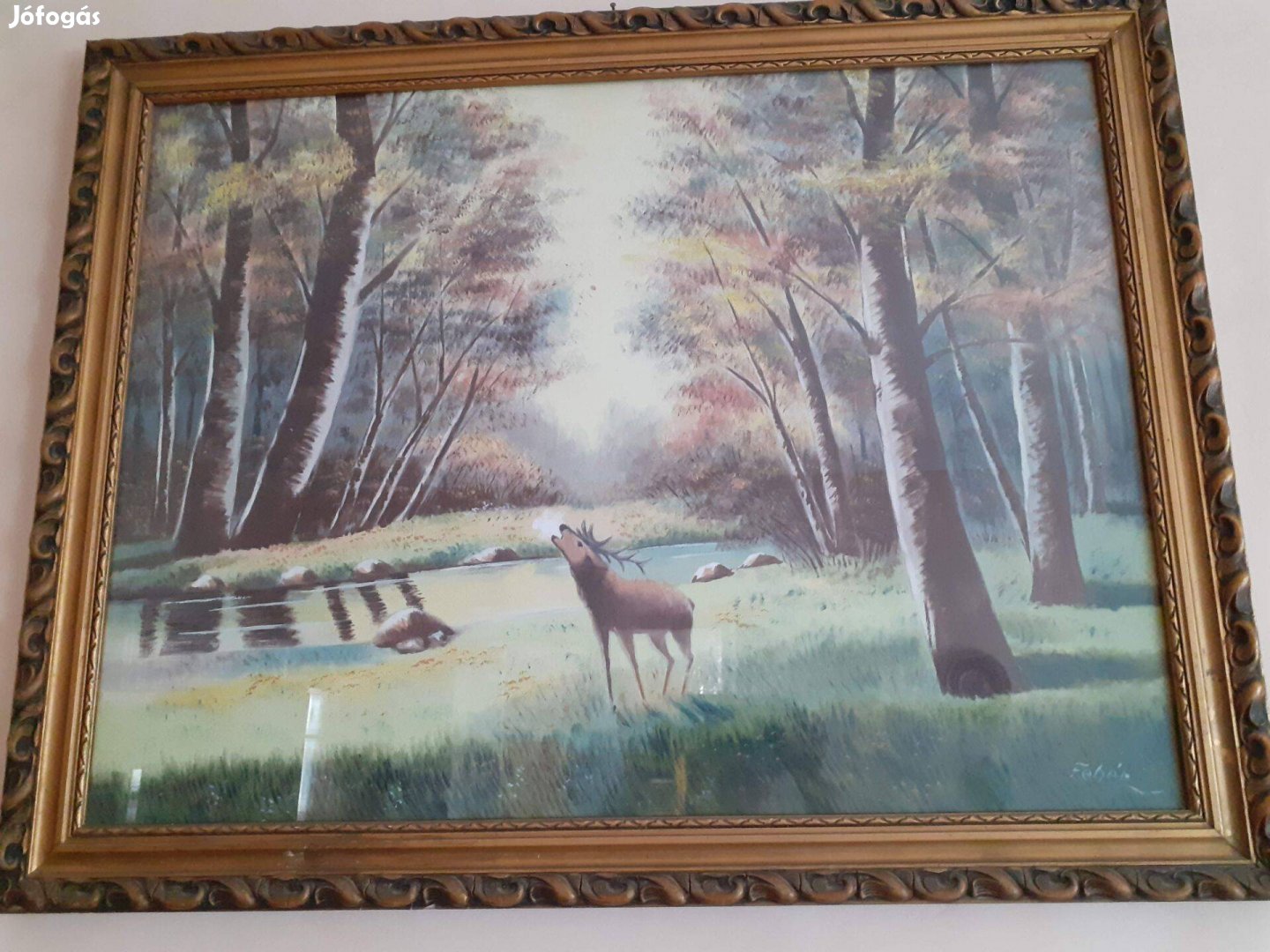 Régi farostlemezre festett olaj festmény Fehér szignóval