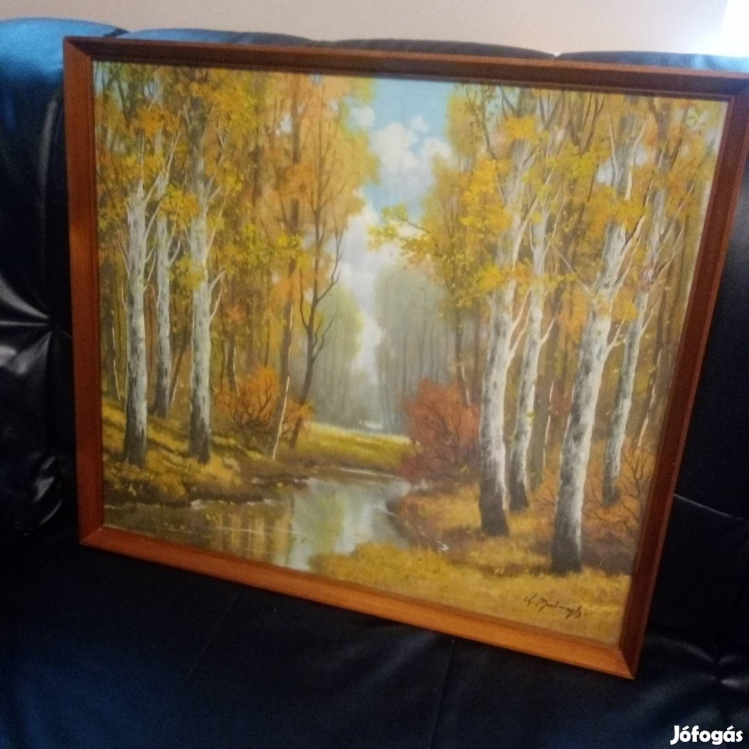 Régi festmény szignózott erdei kép