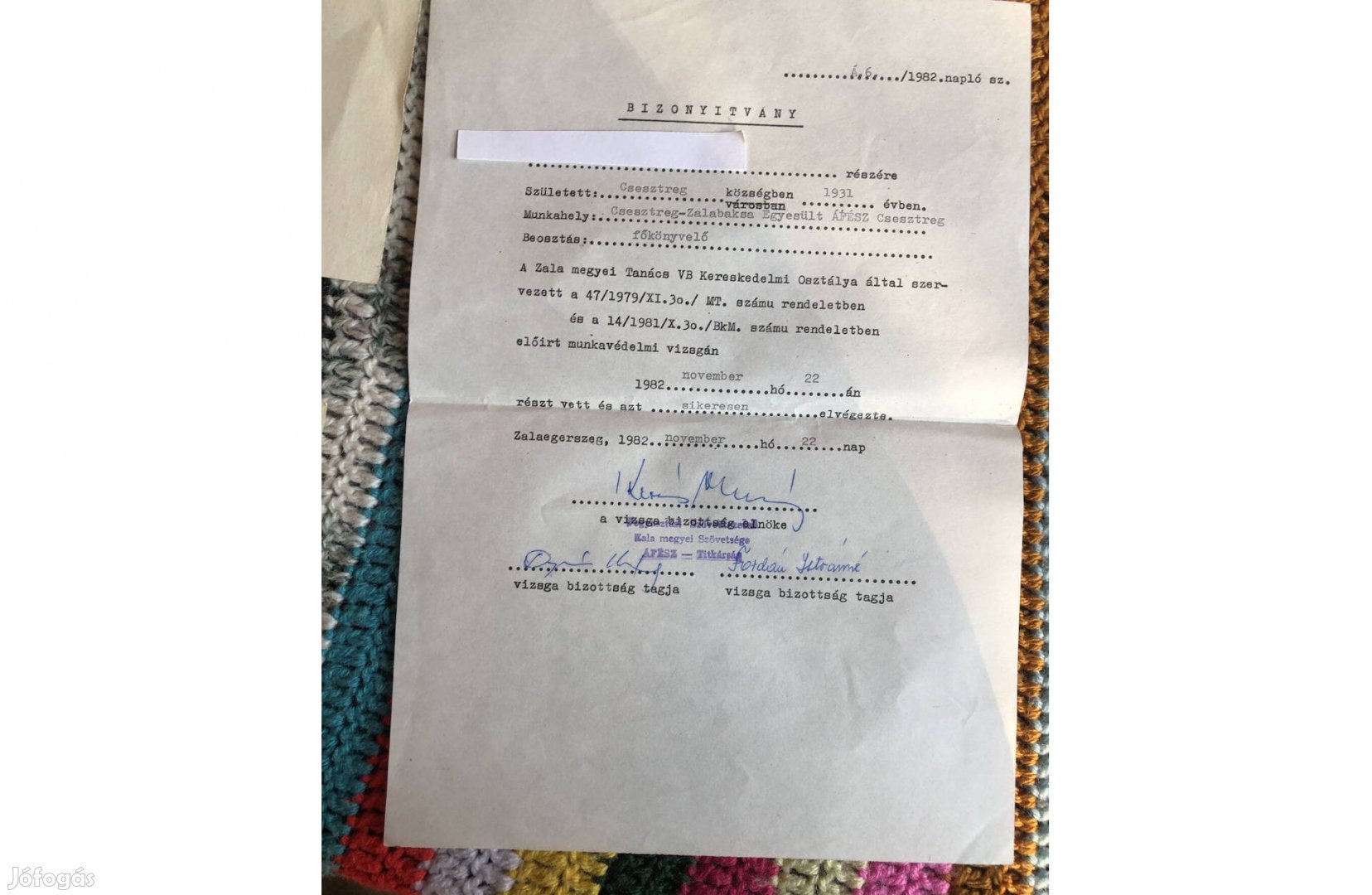 Régi főkönyvelő bizonyítvány 1000 Ft