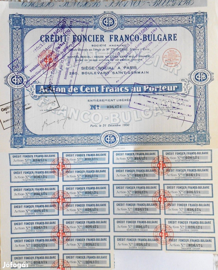 Régi francia részvény 1930