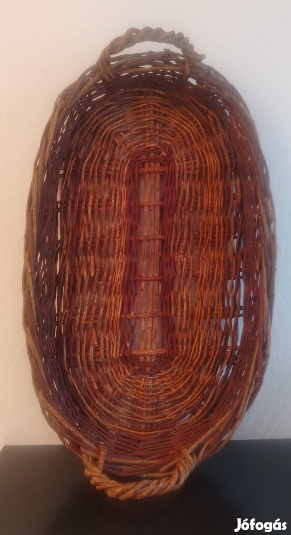 Régi füles ovális nagyméretű vesszőkosár