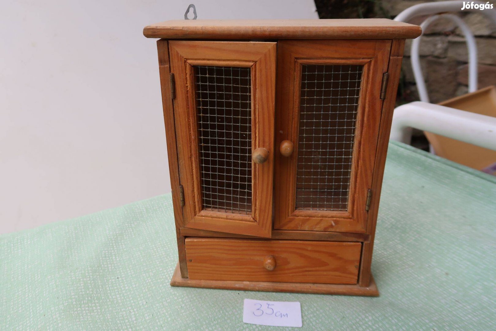 Régi gyerekjáték fa kétajtós fiókos szekrény35cm