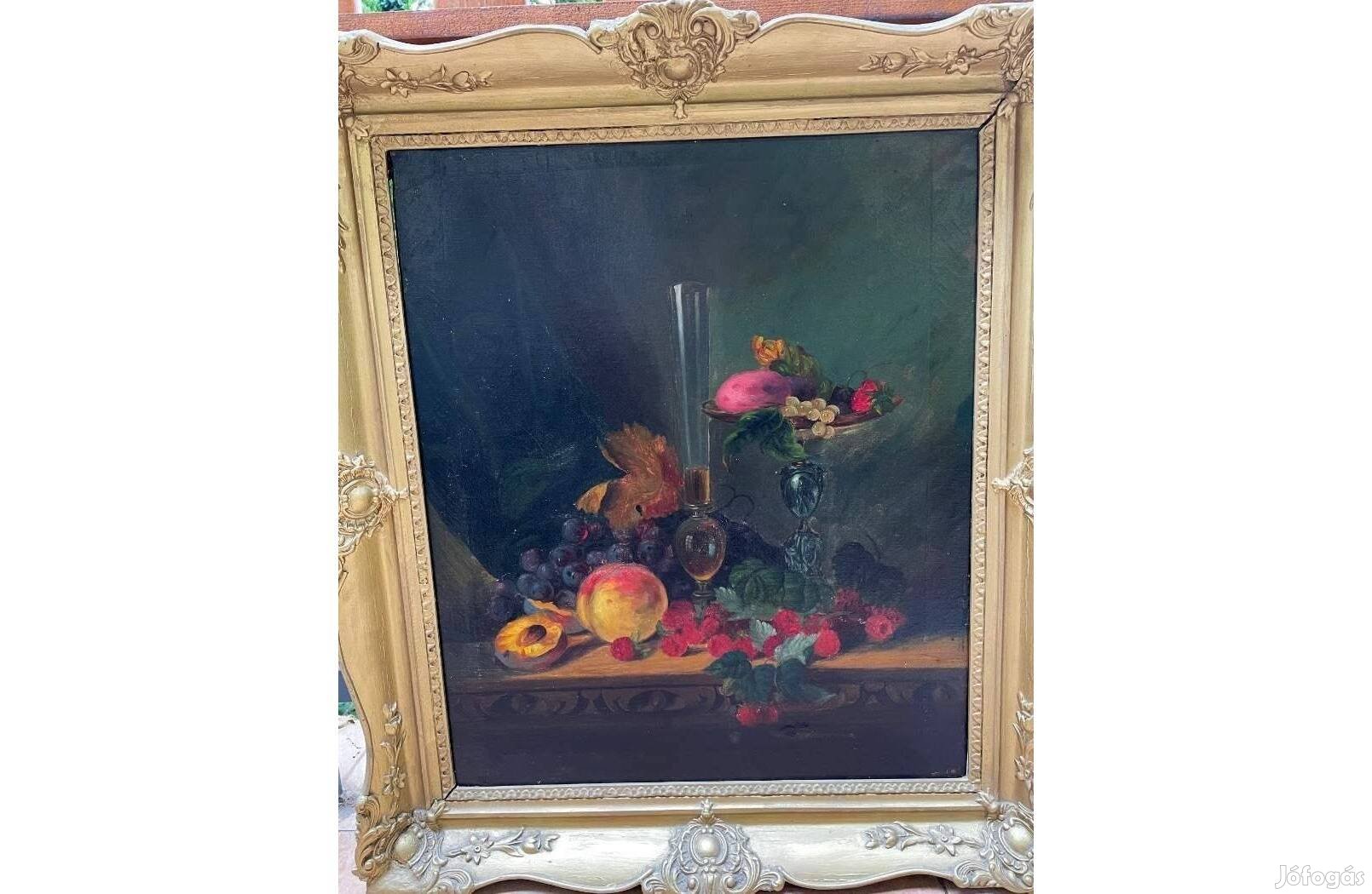Régi gyümölcs-virág nagyméretű csendélet antik olaj vászon