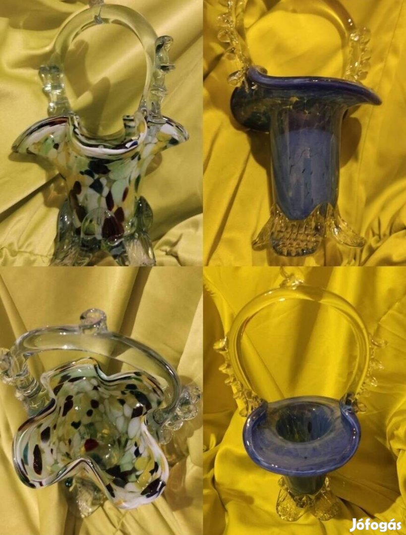 Régi hibátlan üveg kosár, asztali dísz