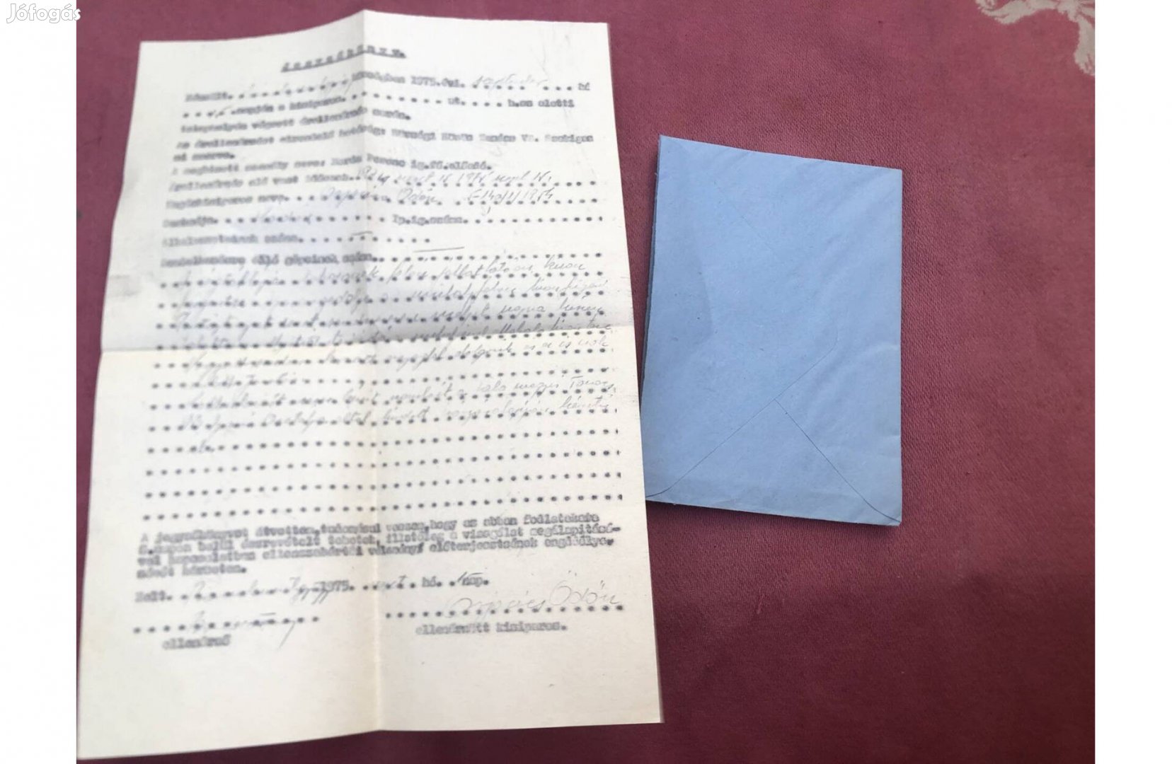 Régi irat , okmány 1000 Ft