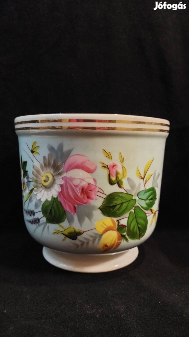 Régi jelzett kézzel festett porcelán kaspó