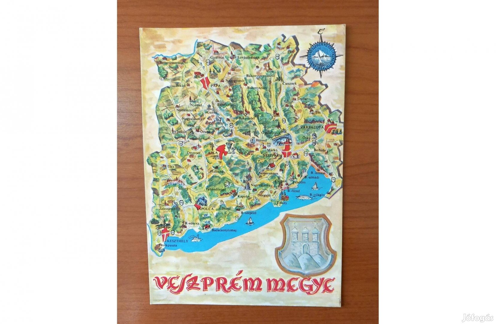 Régi képeslap, térképes Veszprém megye 1975